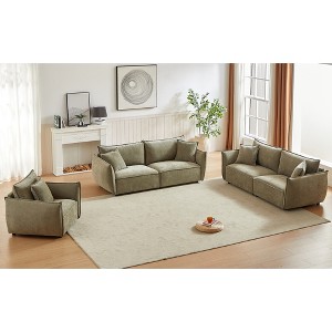 Modern 3-Seater + 3-Seater + 1-Seater Linen Fabric Sofa Set with Wooden Frame and 5 Pillows - 1 of 4