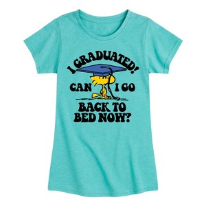 Girls' - Peanuts - Woodstock I Graduated! Can I Go Back to Bed Now? Fitted Short Sleeve Graphic T-Shirt - 1 of 4