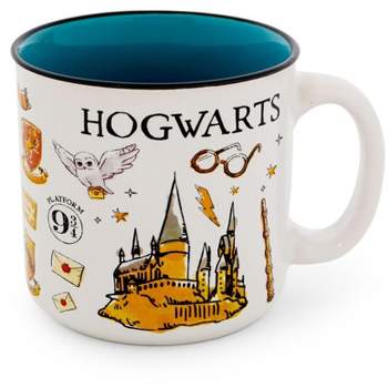 Silver Buffalo Harry Potter Hogwarts All Over Icons Destination Ceramic Camper Mug | Holds 20 Ounces