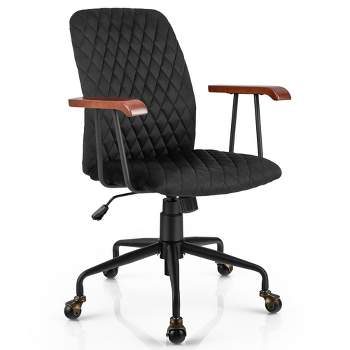 Tangkula Velvet Home Office Chair Swivel Adjustable Task Chair w/ Wooden Armrest Black