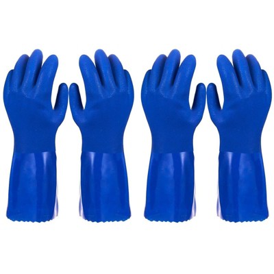 Pack of 2 Pairs Household Gloves - Cotton Lined Dish Gloves - Dishwashing Gloves - Rubber Gloves - Kitchen Gloves, Blue - Small Size