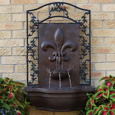 French Lily Iron Finish Polystone Outdoor Wall Fountain