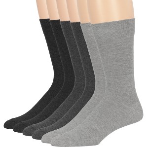 Men Dress Solid Socks Cotton - 6 Pack - Casual, Crew, Lightweight, Business - Shoe 9-12 L, 12-15 XL - Black, Brown, Beige| 7BIGSTARS KINGDOM - 1 of 4