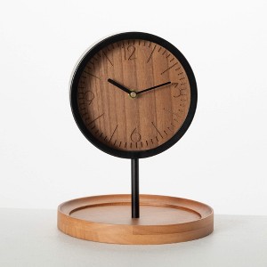 Sullivans 9.75" Wooden Pedestal Desk Clock , Black - 1 of 3