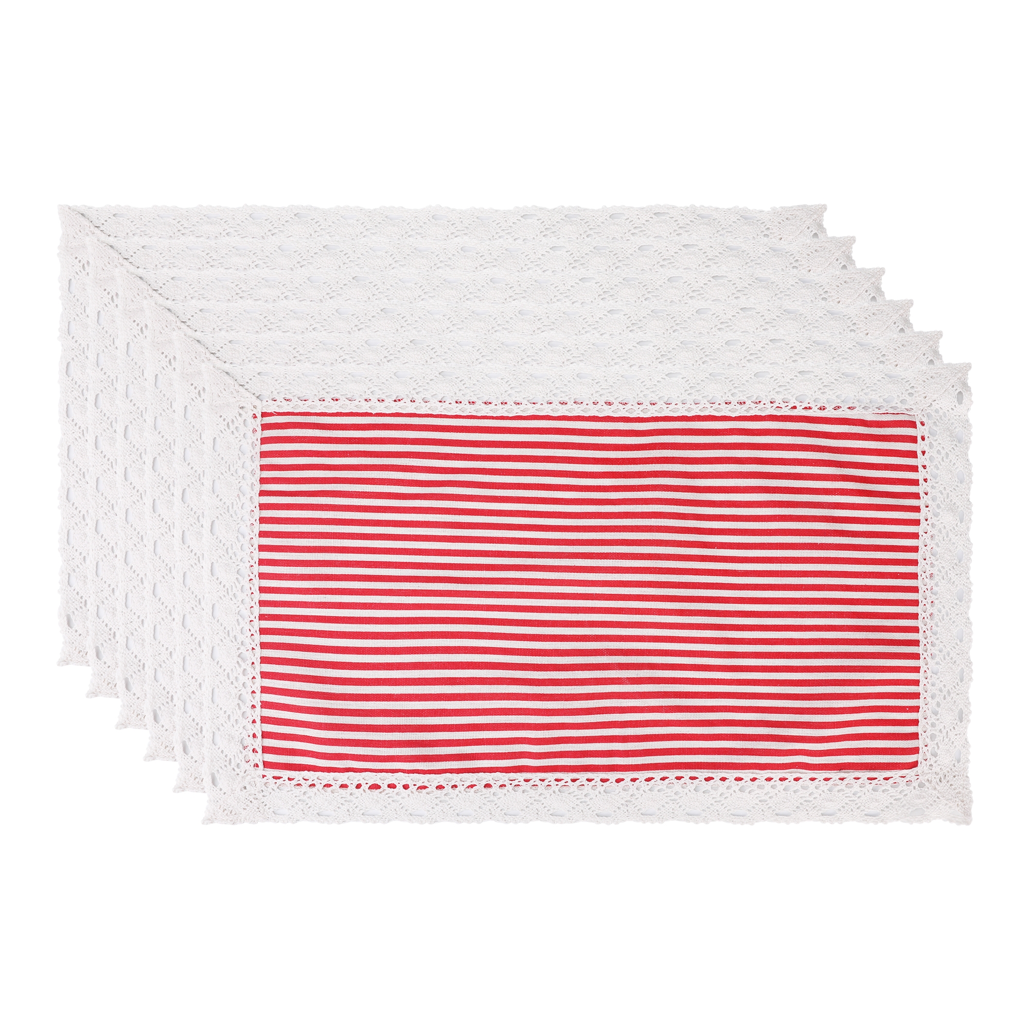 REGALWOVEN Rustic Placemats Set of 6 Placemats for Dining Table Decor Washable Kitchen Table Mat with Lace Trim Red