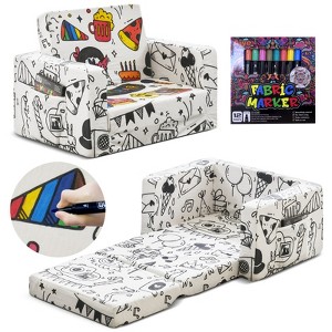 Kids Bean Bag Sofa Couch Reading Chair With Children Friendly Handle For Easy Movement & Double Pockets For Good Storage, Graffiti Flocking Sofa - 1 of 4