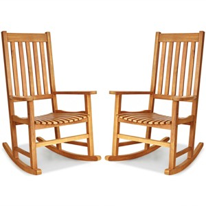 Costway 2PCS Wood Rocking Chair Porch Rocker High Back Garden Seat Indoor Outdoor - 1 of 4