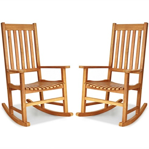 Costway 2PCS Wood Rocking Chair Porch Rocker High Back Garden Seat Indoor Outdoor - image 1 of 4