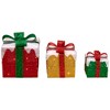 Northlight Set of 3 LED Lighted Green, Gold and Red Snowy Gift Boxes Outdoor Christmas Decorations - 4 of 4