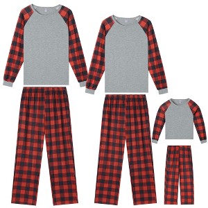 cheibear Christmas Family Check Print Long Sleeve Top and Pants Pajama Set Red&Black - 1 of 4