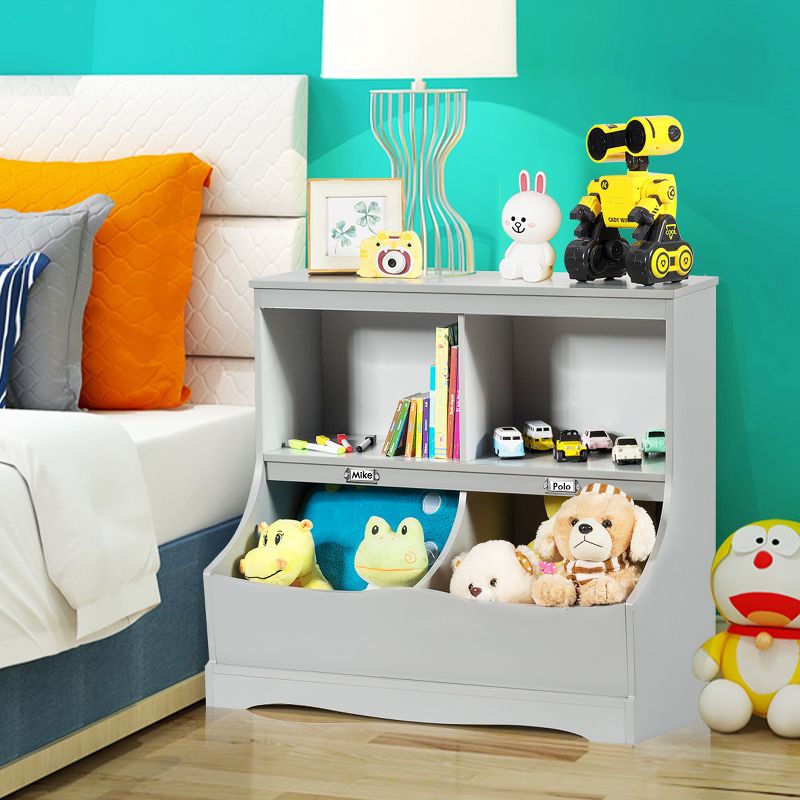 Costway Children's Multi-Functional Bookcase Toy Storage Bin Kids Floor Cabinet GreyWhite, 5 of 13
