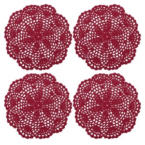 Unique Bargains Handmade Crochet Round Lace Placemats with Floral Patterns for Wedding Party - 1 of 4