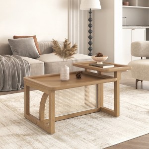 Farmhouse Coffee Table with Storage Rustic Wood Cocktail Table - 1 of 4