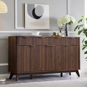 60" Buffet Sideboard Cabinet, Fluted Coffee Bar Table with 3 Drawers & 4 Doors, Modern Sideboard for Dining Room, Living Room - 1 of 4