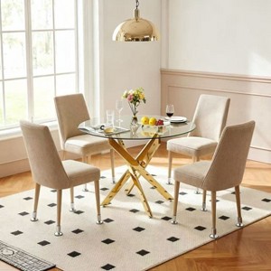 Homy Casa Round Glass Dining Table, Clear Top with Gold Metal Base – Modern Glam Accent - 1 of 4