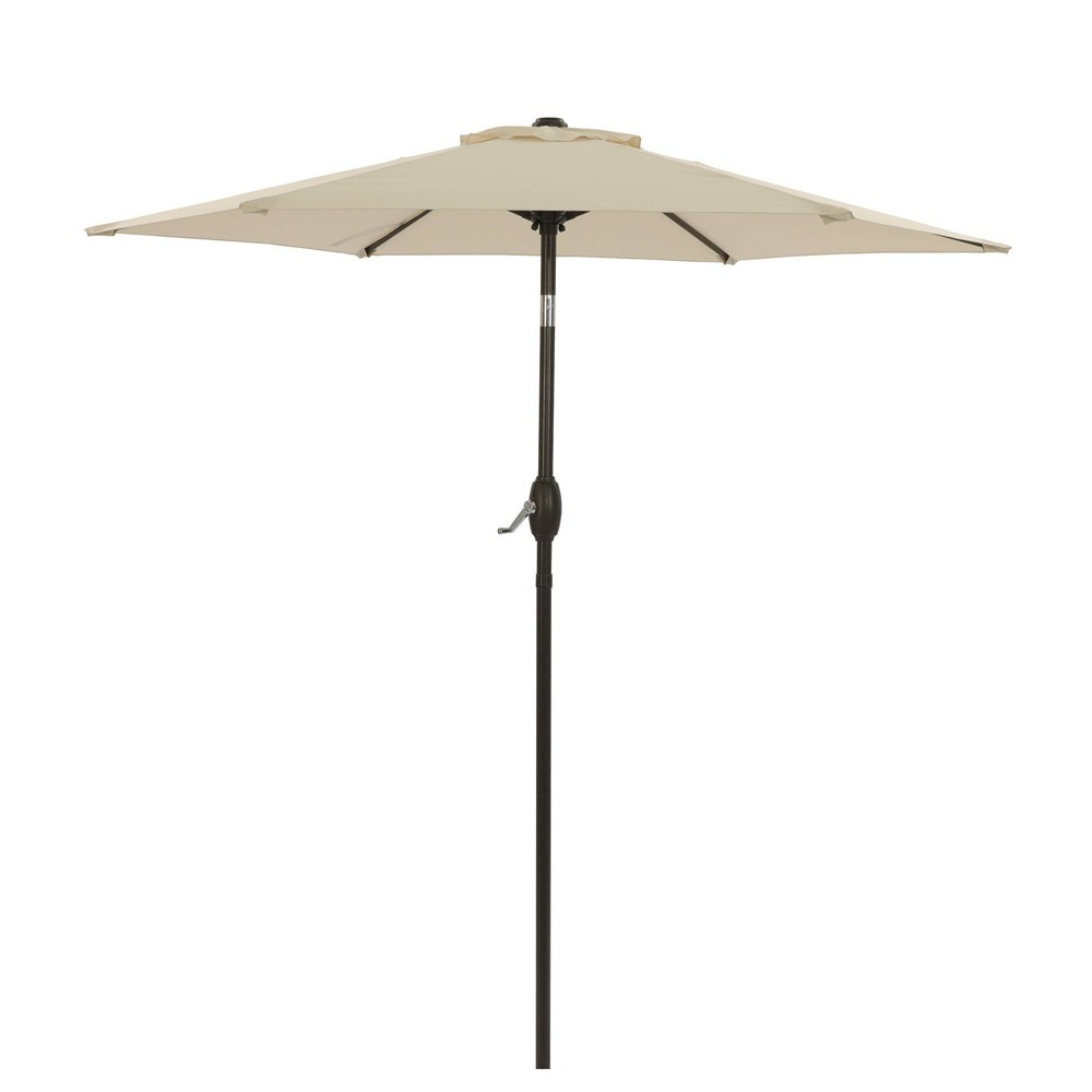 Photos - Parasol 7.5' x 7.5' Outdoor Patio Umbrella with Button Tilt and Crank Beige - Well