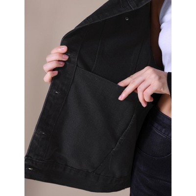 INSPIRE CHIC Women's Long Sleeve Turndown Collar Button Down Oversized Denim Jacket with Pockets Black Small — фото 4