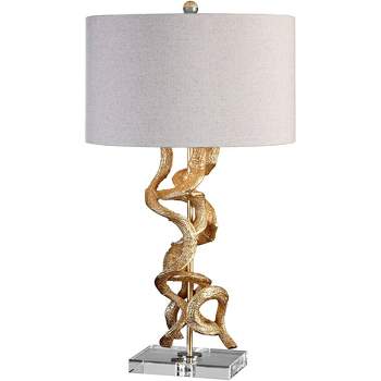 Uttermost Modern Table Lamp 28 1/2" Tall Bright Gold Leaf Oatmeal Linen Drum Shade for Living Room Bedroom House Bedside Office