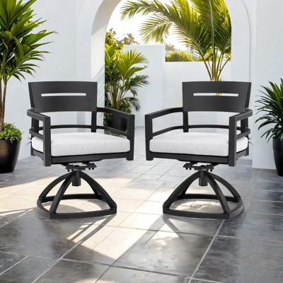 DOMETOUR Outdoor Patio Aluminum Swivel Rocker 2PCS with Outdoor-grade Sunbrella Fabric Cushions, Ember Black