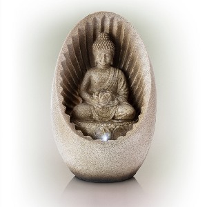 11" Resin Buddha Tabletop Fountain with LED Light Brown - Alpine Corporation: Indoor Zen Water Feature, Electric Powered, 1 Basin - 1 of 4