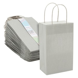 Blue Panda 25 Pack Small Paper Gift Bags with Handles for Party Favors, Bulk Shopping Merchandise Bags, Gray 9 x 5.5 x 3 In - 1 of 4