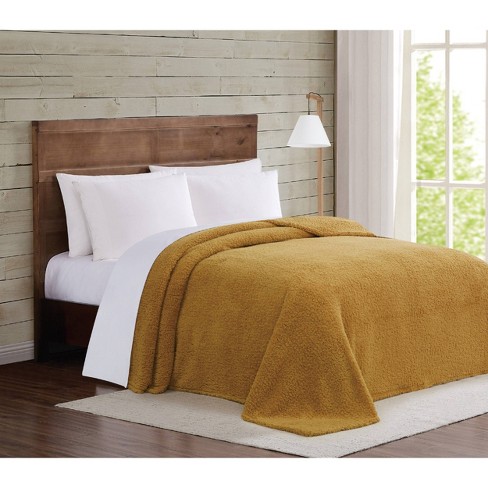 Full Queen Marshmallow Sherpa Bed Blanket Mustard Brooklyn Loom