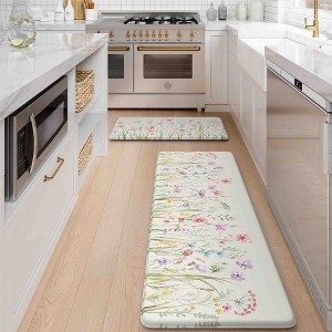 BAGOKIE Farmhouse Floral Anti Fatigue Kitchen Mat Set of 2 - 1 of 4