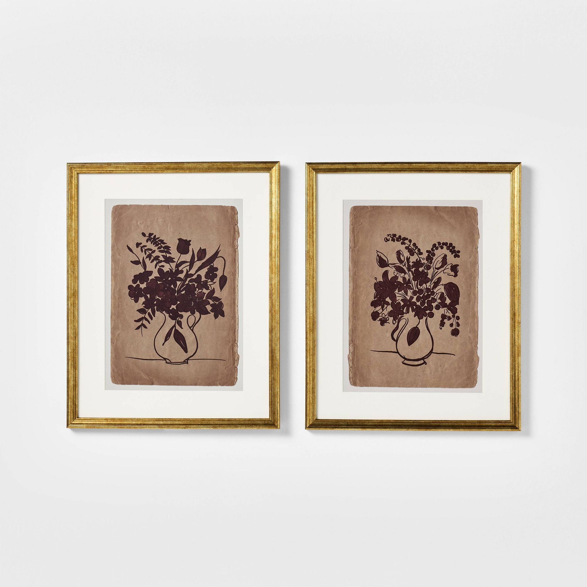 16"x20" Set of 2 Floral Line Framed Wall Art Gold - Threshold™ designed with Studio McGee