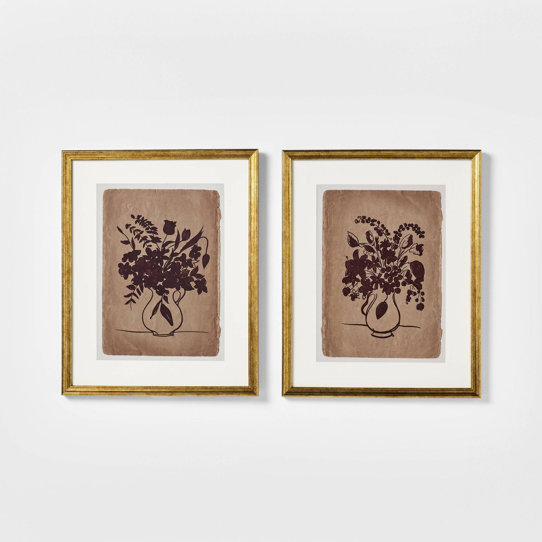 16"x20" Set of 2 Floral Line Framed Wall Art Gold - Threshold™ designed with Studio McGee