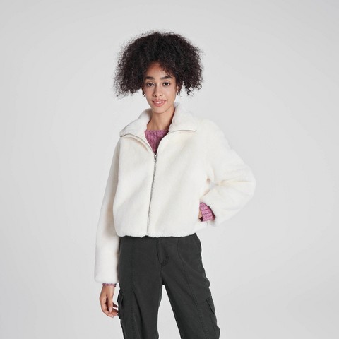 Wild Fable Women's Zip-Front Faux Fur Jacket - Wild Fable™ Cream M