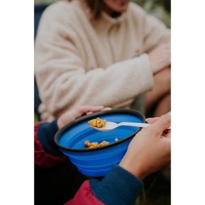 Large Blue and Gray Collapsible Silicone Travel Bowls - 2 Pack