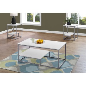 Laminate & Metal 3-Piece Coffee and End Table Set with Raised Shelf and Contemporary Design for Living Room or Family Room - 1 of 4