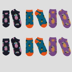 Anna-Kaci Women's  Fruit Print No Show Socks Breathable Cotton 6pk- Pineapple - 1 of 4