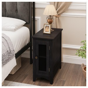 Angel Sar Rectangle Narrow Accent Side Table, Veneer End Table with Storage Cabinet, Antique Nightstand - 1 of 4