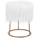 BirdRock Home Round White Faux Fur Foot Stool Storage Ottoman with Pale Gold Legs