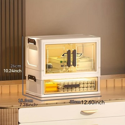 Lycvki 1 Door Foldable Transparent Large Capacity Cosmetics Storage Box with 1 Drawer