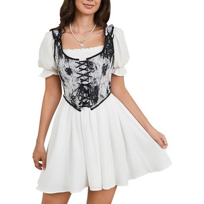 Acekool Women’s Vintage Floral Corset Lace-Up Vest, Vintage Pirate-Inspired Bustier with Embroidered Print