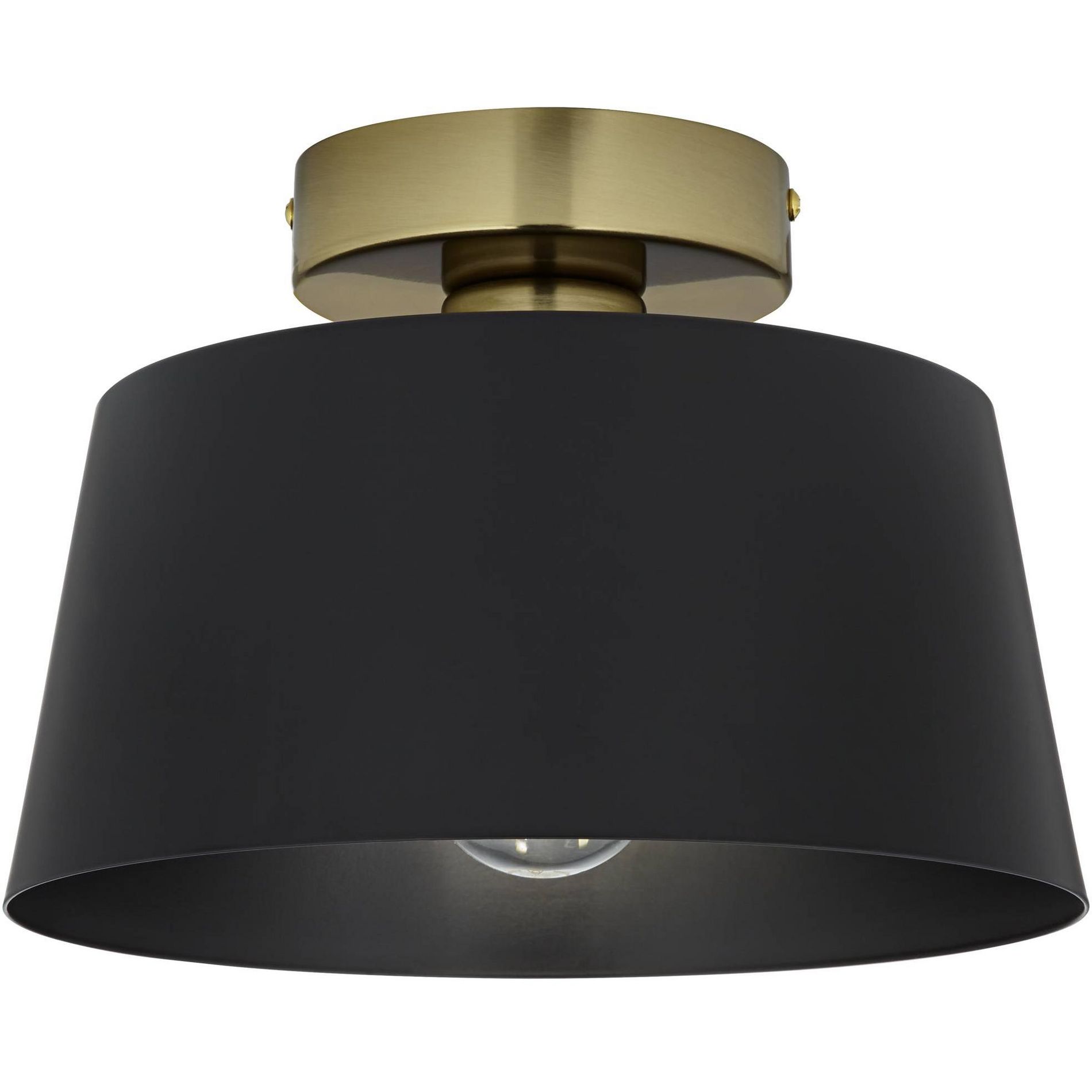 Possini Euro Design McCovey 9 3/4" Modern Semi Flush-Mount Ceiling Light Fixture Kitchen Foyer Hallway Drum Round Black Brass Finish Metal Bedroom