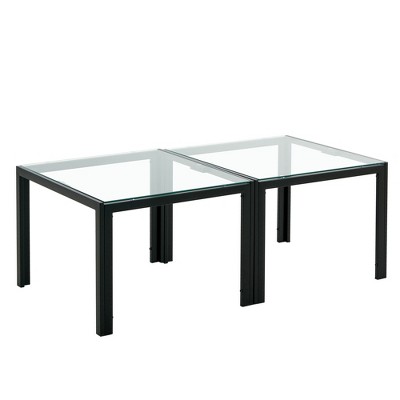 Dexmalle  Square Modern Coffee Table Set of 2 with Tempered Glass Finish