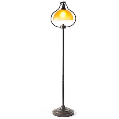 Plow & Hearth - Library Floor Lamp with Amber Glass Shade and Antique Bronze Finish