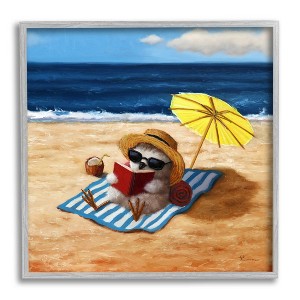 Stupell Industries Bird Sunbathing Reading Beach Framed Giclee Art - 1 of 4
