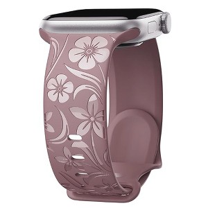 HTUTWOO Floral Engraved Apple Watch Band, Silicone Glossy Wildflower Strap 38/40/41/42/44/45/49mm for iWatch Series 10 9 8 7 6 5 4 3 2 1 SE Ultra - 1 of 4