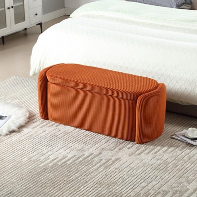 CAVINAS Oval Corduroy Storage Ottoman Bench with Safety Hinge,Upholstered Storage Ottoman,Storage Bench for Living Room,Bedroom