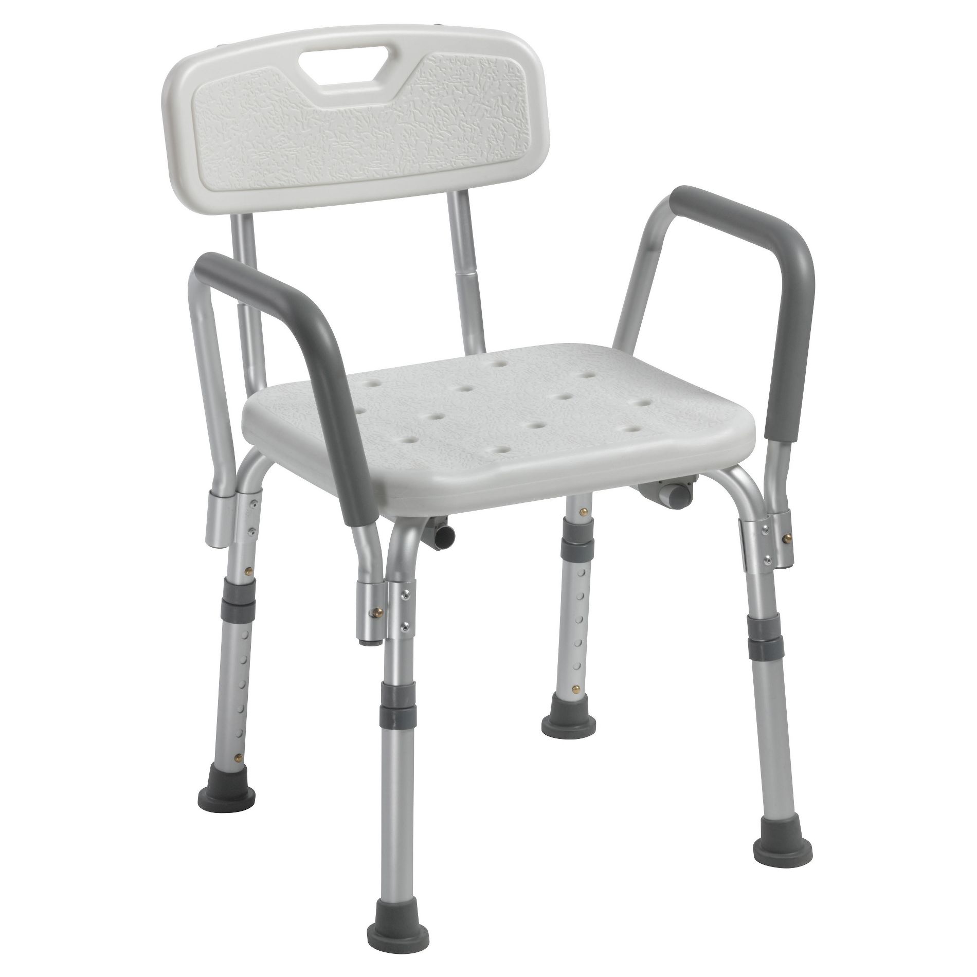 Drive Medical Knock-Down Bath Bench with Back & Padded Arms - Adjustable Height Plastic Seat