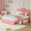 Full Platform Bed for Kids, Adjustable Boucle Headboard, Storage Drawer, Lamb Fleece Upholstery, Wooden Slats, No Box Spring, Pink - 3 of 4