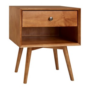 Mid-Century Modern Single-Drawer Solid Wood Nightstand - Caramel - 1 of 4