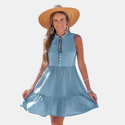 Women's Breezy Tiered Sleeveless Sundress with Tie Neck - Cupshe