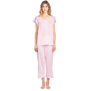 Casual Nights Women's Short Sleeve Lace Dot Capri Pajama Set - 1 of 4