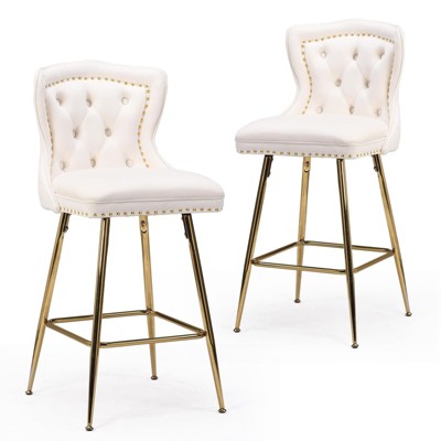 NicBex Velvet Bar Stools Set of 2,Counter Height Bar Stools with Wingback,Button Tufting,Metal Legs,Bar Chairs for Kitchen Island,Home Bar
