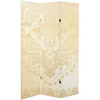 6" Double Sided Mandala Pattern Canvas Room Divider Ivory - Oriental Furniture